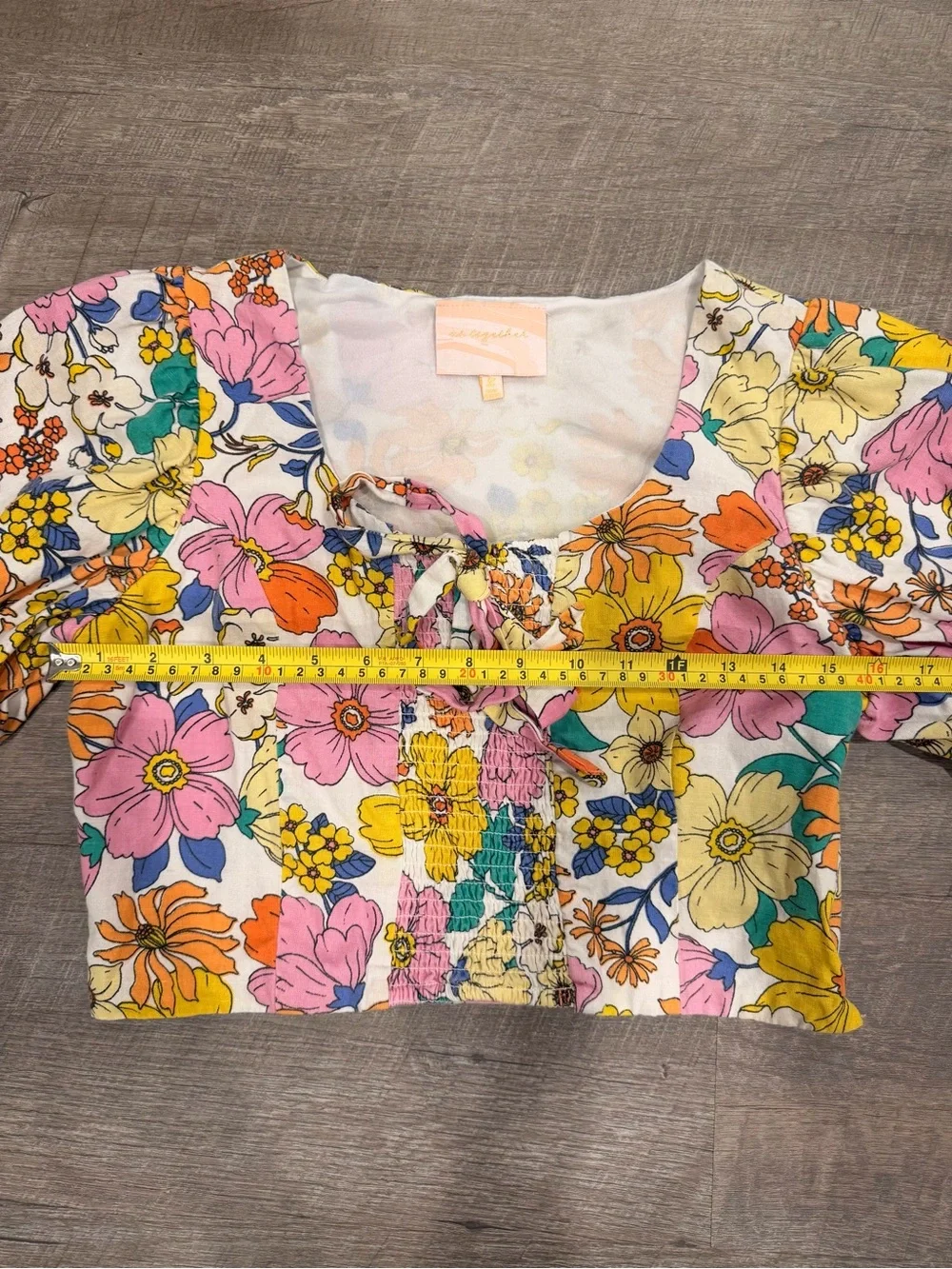 Us Together Floral Boho Crop Top 100% Cotton Puff Sleeve Cottagecore Hippie Sz L